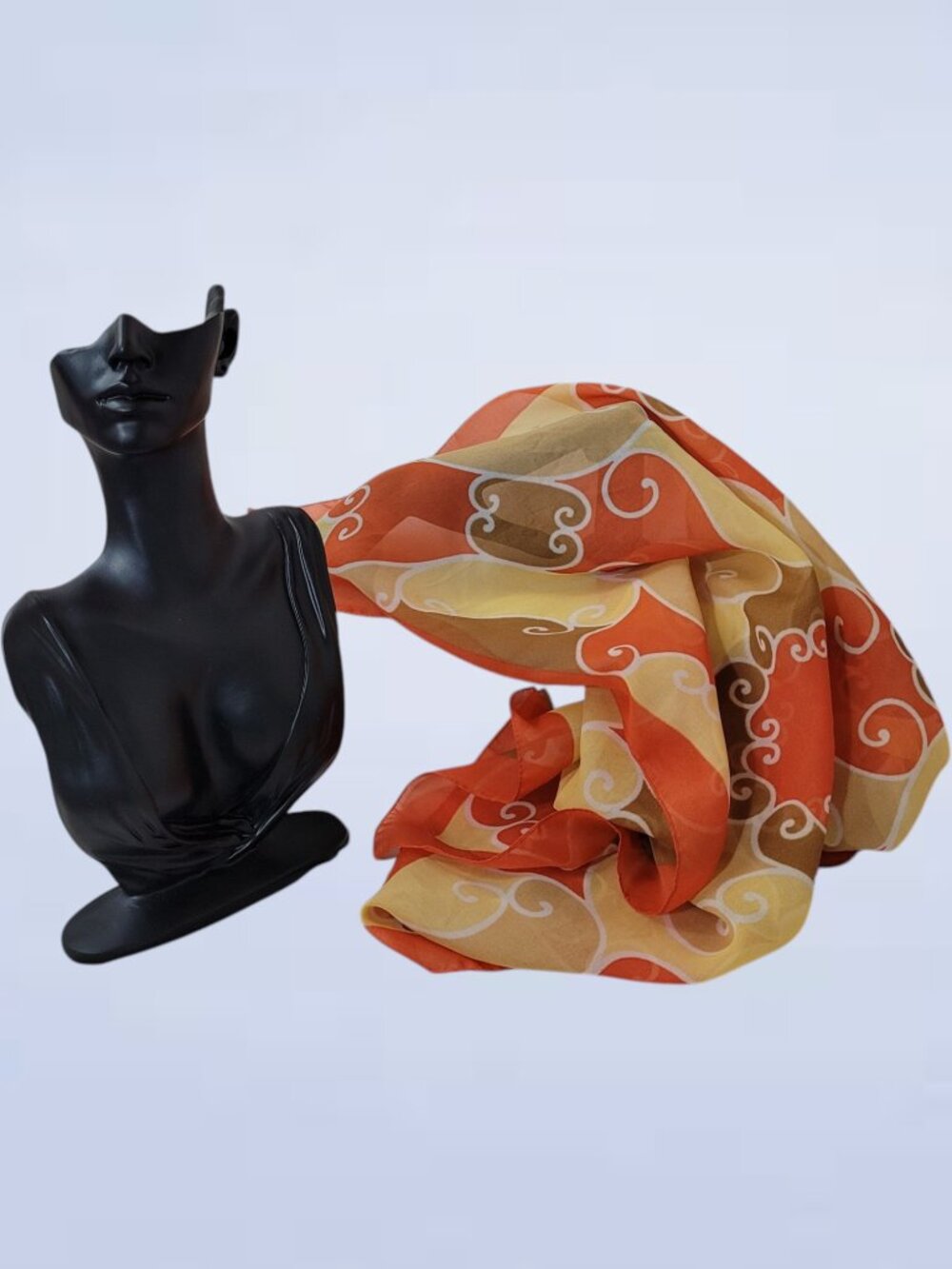 Vintage 1970s Orange & Gold Polyester Scarf | Retro Patterned Mod Head Wrap